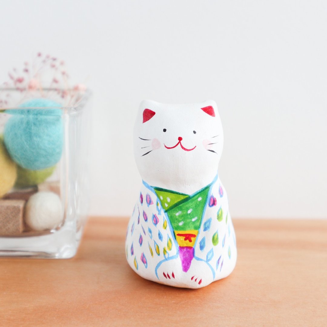 Kimono cat figurine made of earthenware - 摆饰 - 陶 