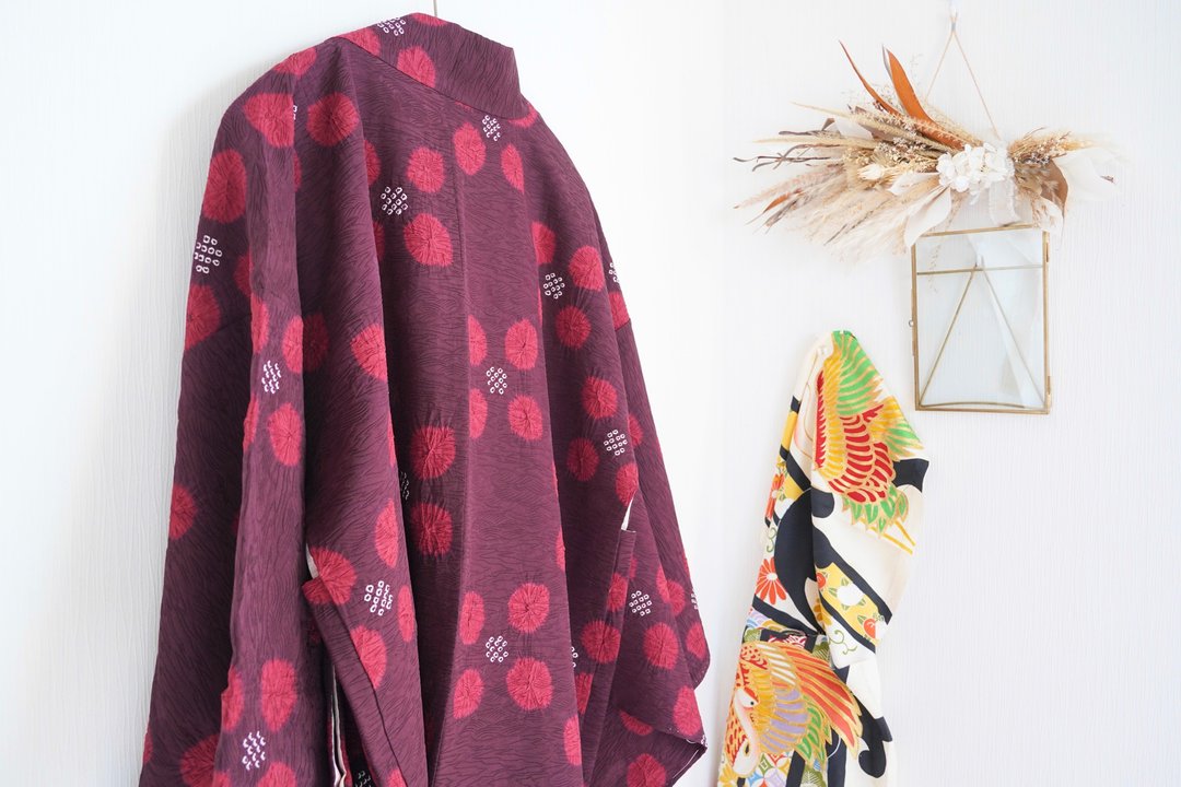 Japanese KIMONO, Shibori kimono, silk haori, authentic kimono, traditional - 女装休闲/机能外套 - 丝．绢 紫色