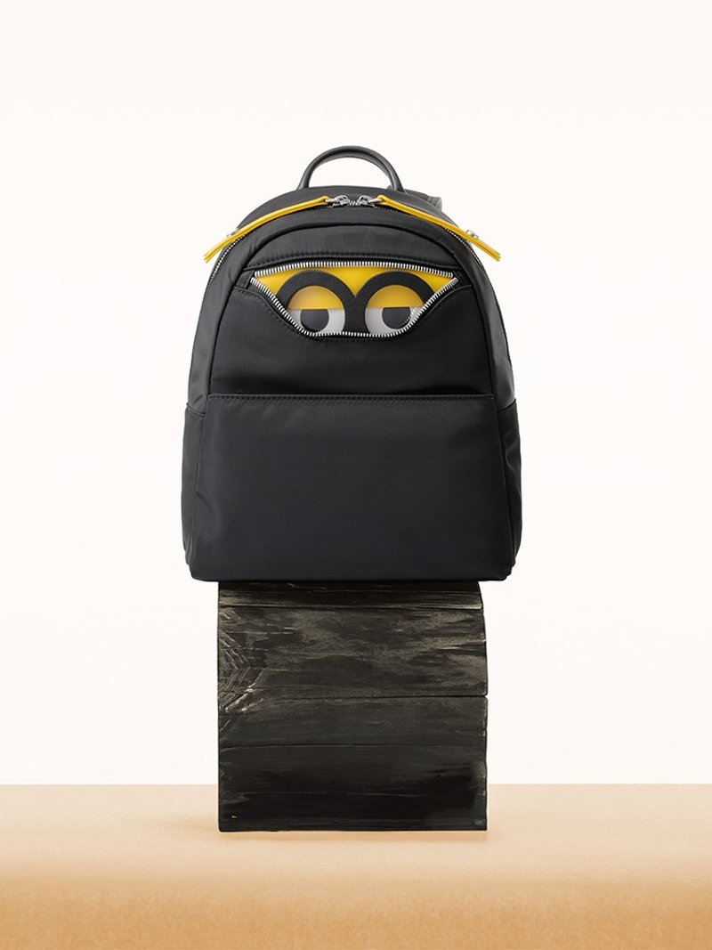 Minions 织物镶牛皮革背囊 - 后背包/双肩包 - 尼龙 黑色