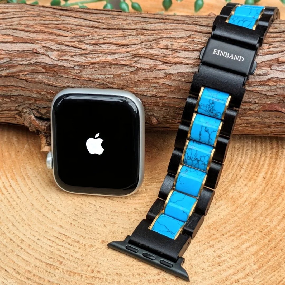 [木表带]EINBAND Apple Watch 天然木表带 绿松石 x 乌木 - 女表 - 木头 黑色