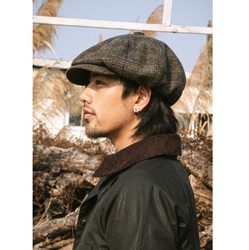 羊毛贝雷帽 报童帽 八角帽 画家帽 秋冬复古 粗毛呢 Newsboy Hat - 帽子 - 其他金属 咖啡色