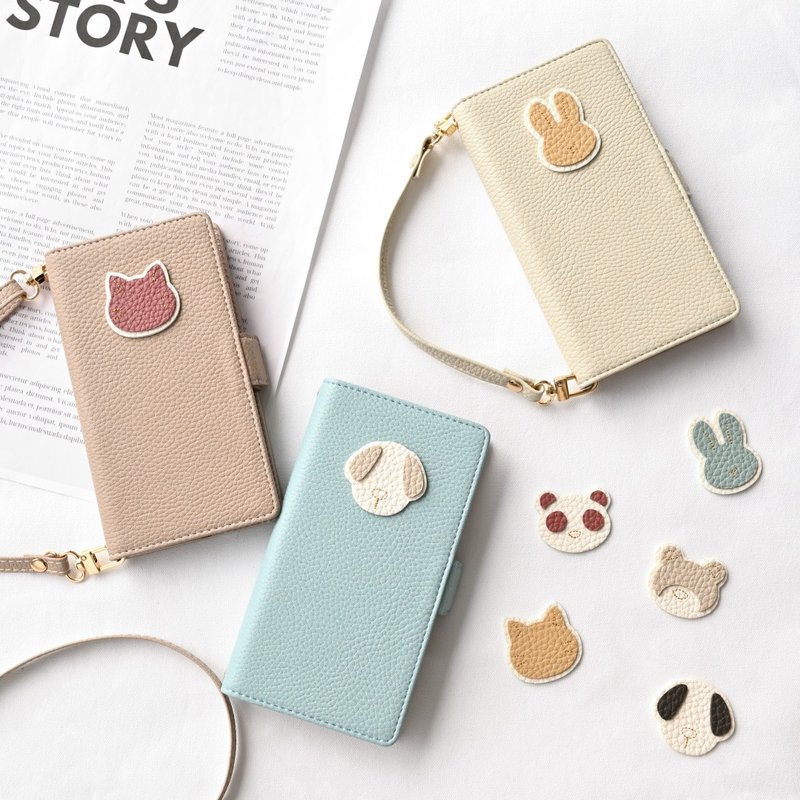 兼容于所有型号 智慧型手机保护壳 笔记本型 [简单动物缝贴] 智慧型手机肩 暗色 狗猫 兔子 熊 熊猫 A272I - 手机壳/手机套 - 人造皮革 咖啡色