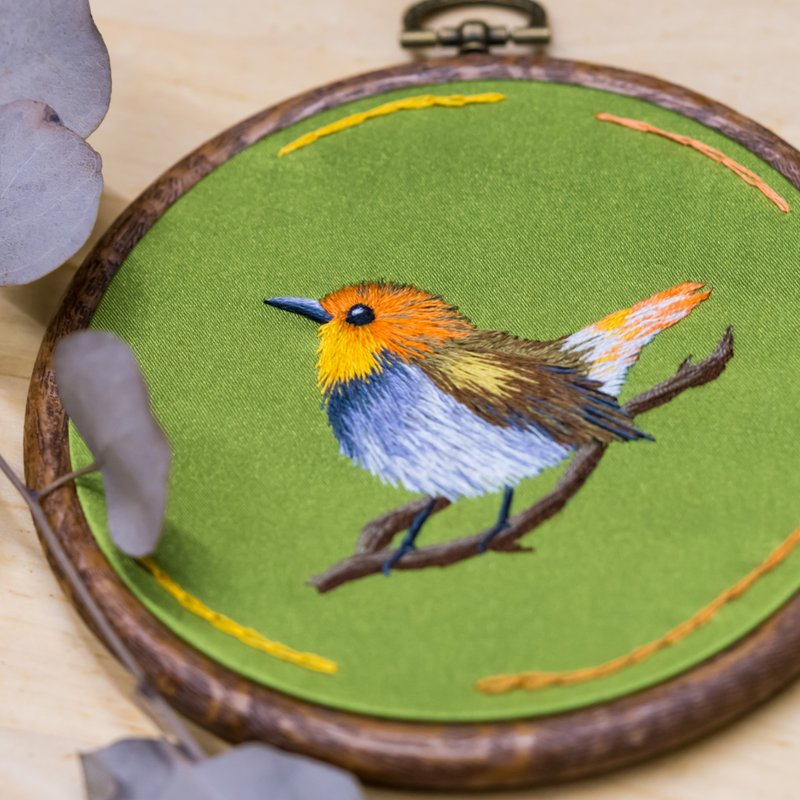 百鸟绣挂画-日本歌鸲 - 画框/相框 - 绣线 绿色