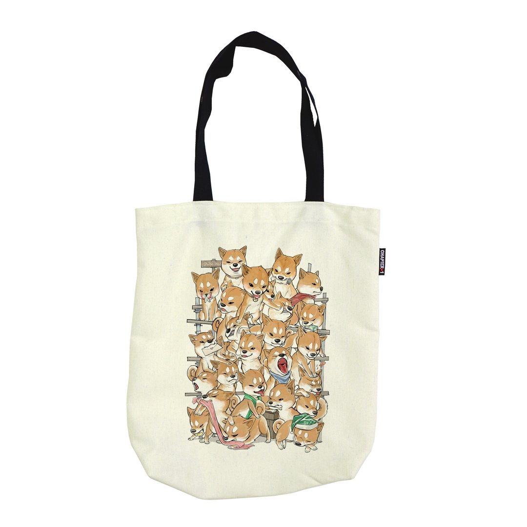 Shiba family Foldable shoulder bag Canvas Reduce global warming - 其他 - 塑料 黑色