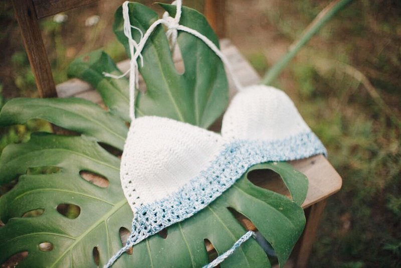 summer breeze~ cotton crochet bikini top | natural indigo dye - 女士内衣裤 - 棉．麻 白色