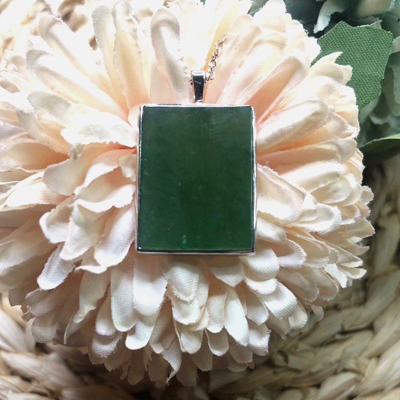 平安无事牌 天然碧玉 女坠 925 纯银 正反双戴 生日 母亲节 礼物 - 项链 - 玉石 