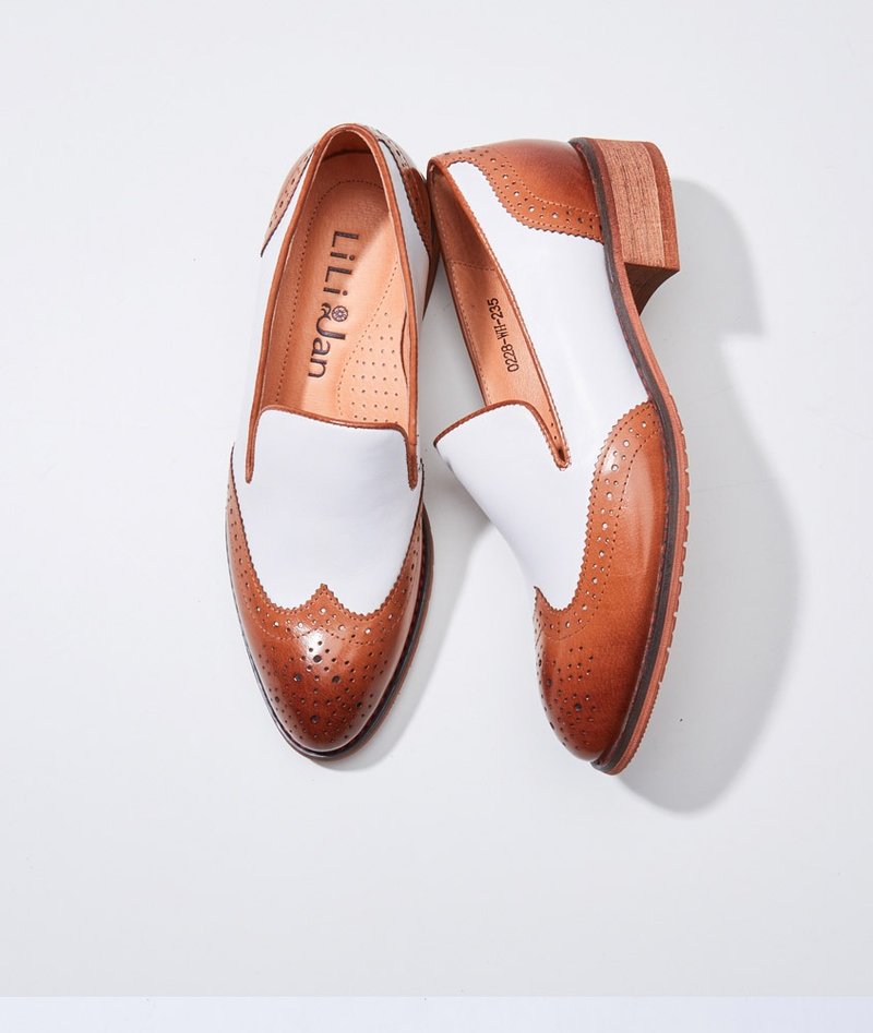 【凝结时光】微翘楦头全真皮雕花乐福鞋_英伦咖/白 - 女款牛津鞋/乐福鞋 - 真皮 白色