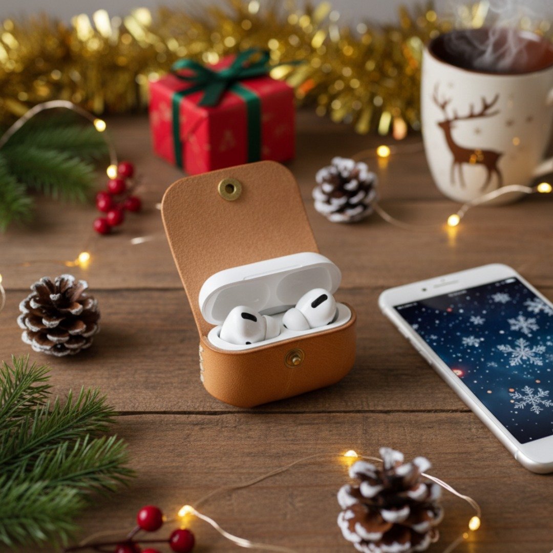 可刻字・可换色・可挂包的植物鞣制皮革 AirPods 保护套 - 耳机收纳 - 真皮 卡其色