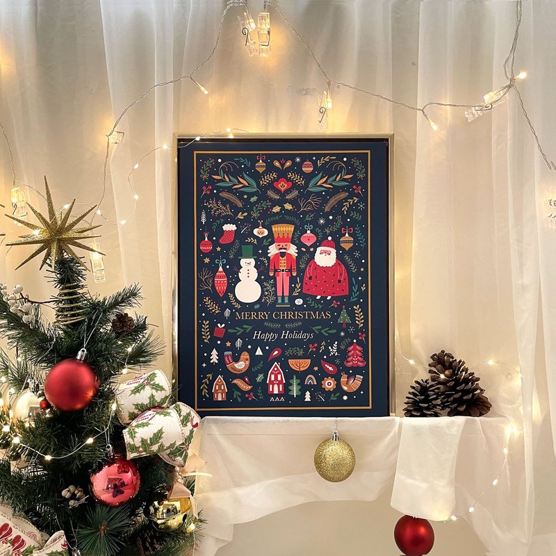 圣诞胡桃钳 - 可爱胡桃钳雪人插画/耶诞布置/儿童房摆设/玄关设计 - 海报/装饰画/版画 - 棉．麻 多色