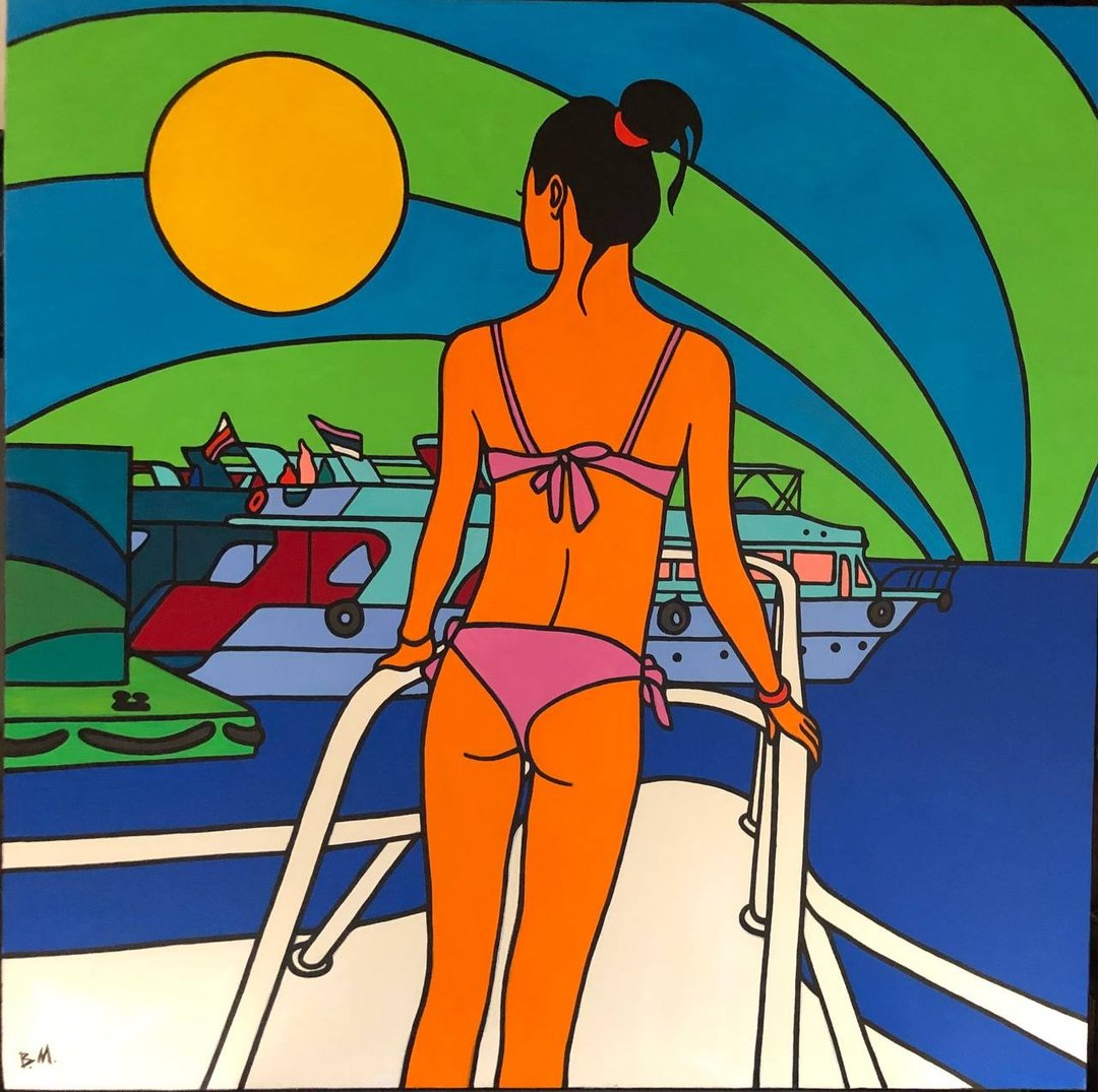游艇上的女孩流行艺术原创油画当代艺术家居装饰墙面艺术 - 墙贴/壁贴 - 棉 