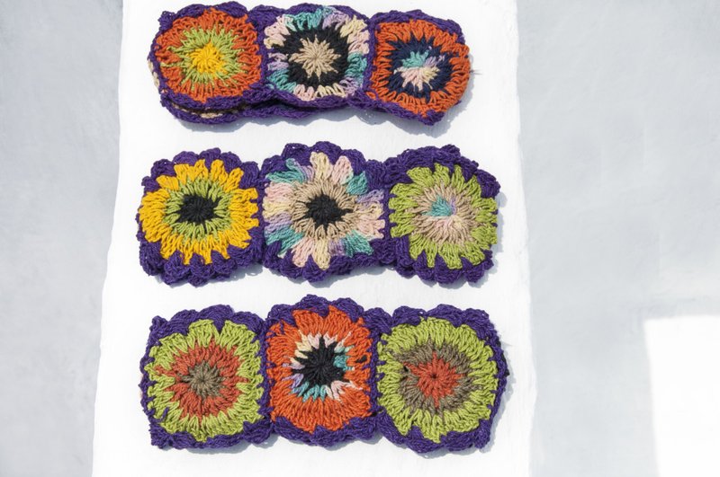 手工棉线编织发带/编织缤纷发带/手工钩织发带-紫色缤纷渐层花朵 - 发带/发箍 - 棉．麻 多色