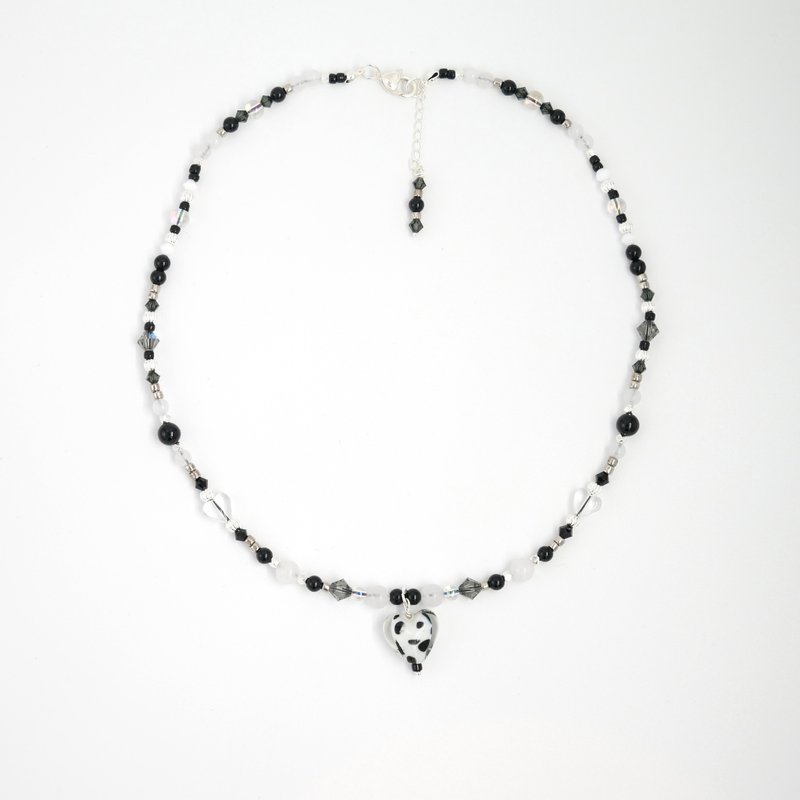 Cookies & Cream 曲奇云拿 黑白玻璃珠颈链 - 项链 - 玻璃 黑色