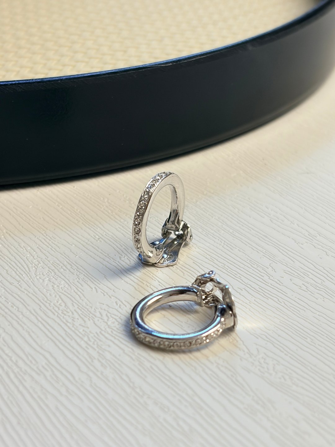中古正品 Christian Dior 镀银水钻耳圈耳夹 hoop 耳骨夹两用 - 耳环/耳夹 - 其他金属 银色