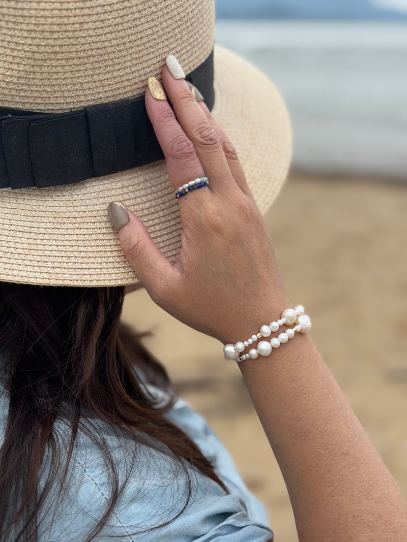 14KGF Freedom双层珍珠磁吸手链 - 手链/手环 - 珍珠 白色