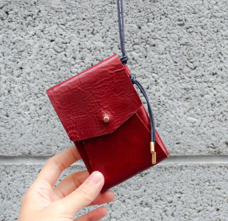 颈挂简约牛皮钱包卡夹 - 皮夹/钱包 - 真皮 红色