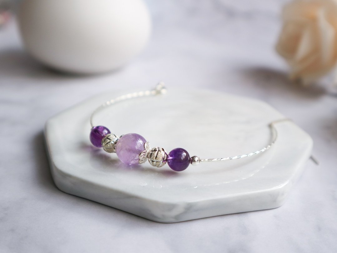 【Amethyst Series】原创DIY手环 薰衣草紫晶 紫阿塞 925纯银手链 - 手链/手环 - 水晶 紫色