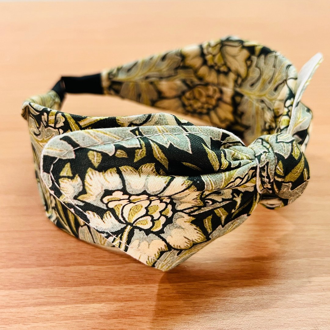 MOYA 宽版手工发箍 金花纹 - 发饰 - 棉．麻 蓝色