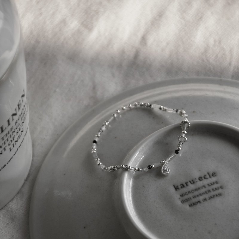 白庭宫殿 (手工手环/纯银/黑发晶/锆石/纪念礼物/订制) - 手链/手环 - 纯银 银色