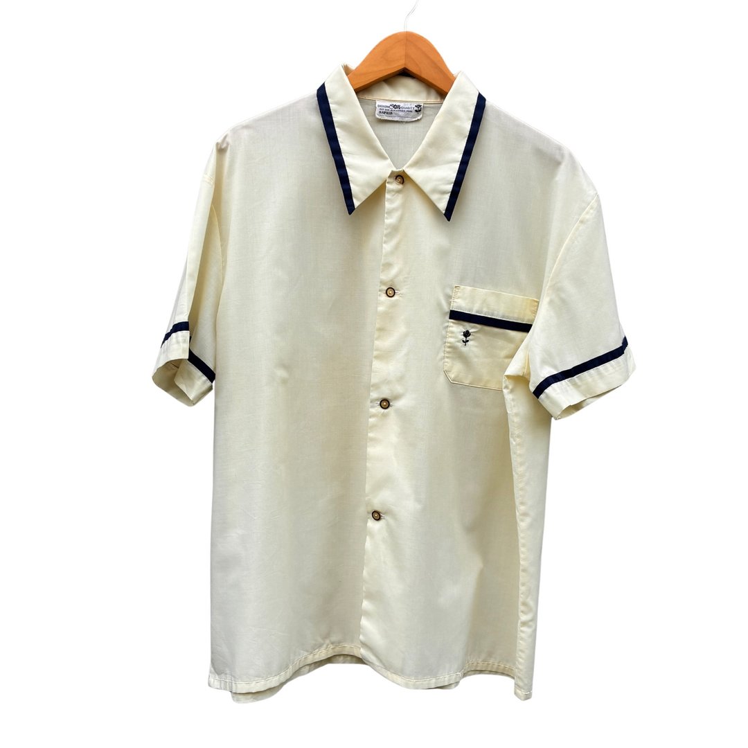 复古 70 年代 Saphir 德国保龄球衫 Diolen Star 品质黑玫瑰刺绣 - 男装衬衫 - 棉 黄色