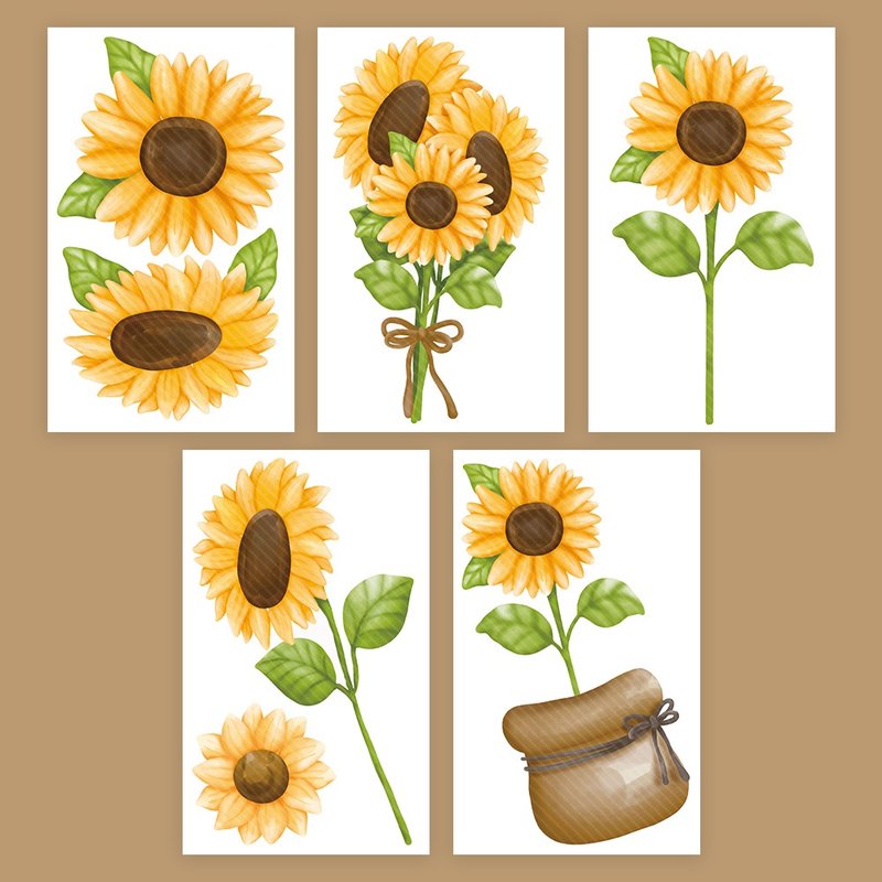 fairy's sunflower 5种款式组合 (honne market) - 贴纸 - 纸 黄色