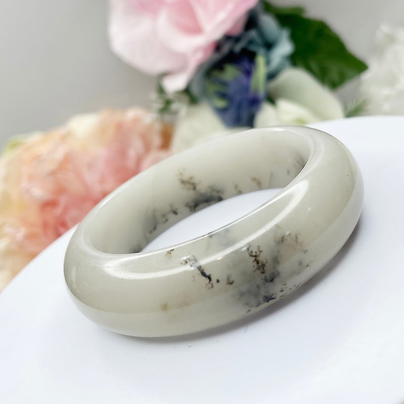 NO.62山水意境美草花平安镯 53 MM  水墨发财树草花镯 佘太翠玉镯 - 手链/手环 - 玉石 多色