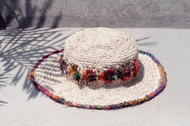 手工纱丽线编织棉麻帽/编织帽/渔夫帽/草帽 - 手捻纱丽线花朵编织 - 帽子 - 棉．麻 多色