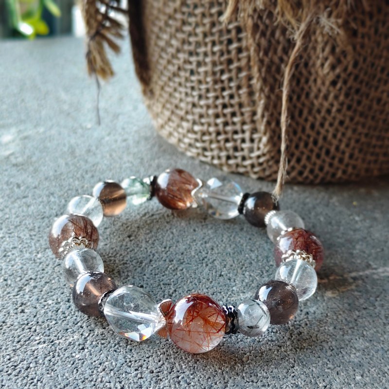 【彩发晶x彩碧玺x茶晶x白水晶手链 】全方位 - 手链/手环 - 水晶 咖啡色