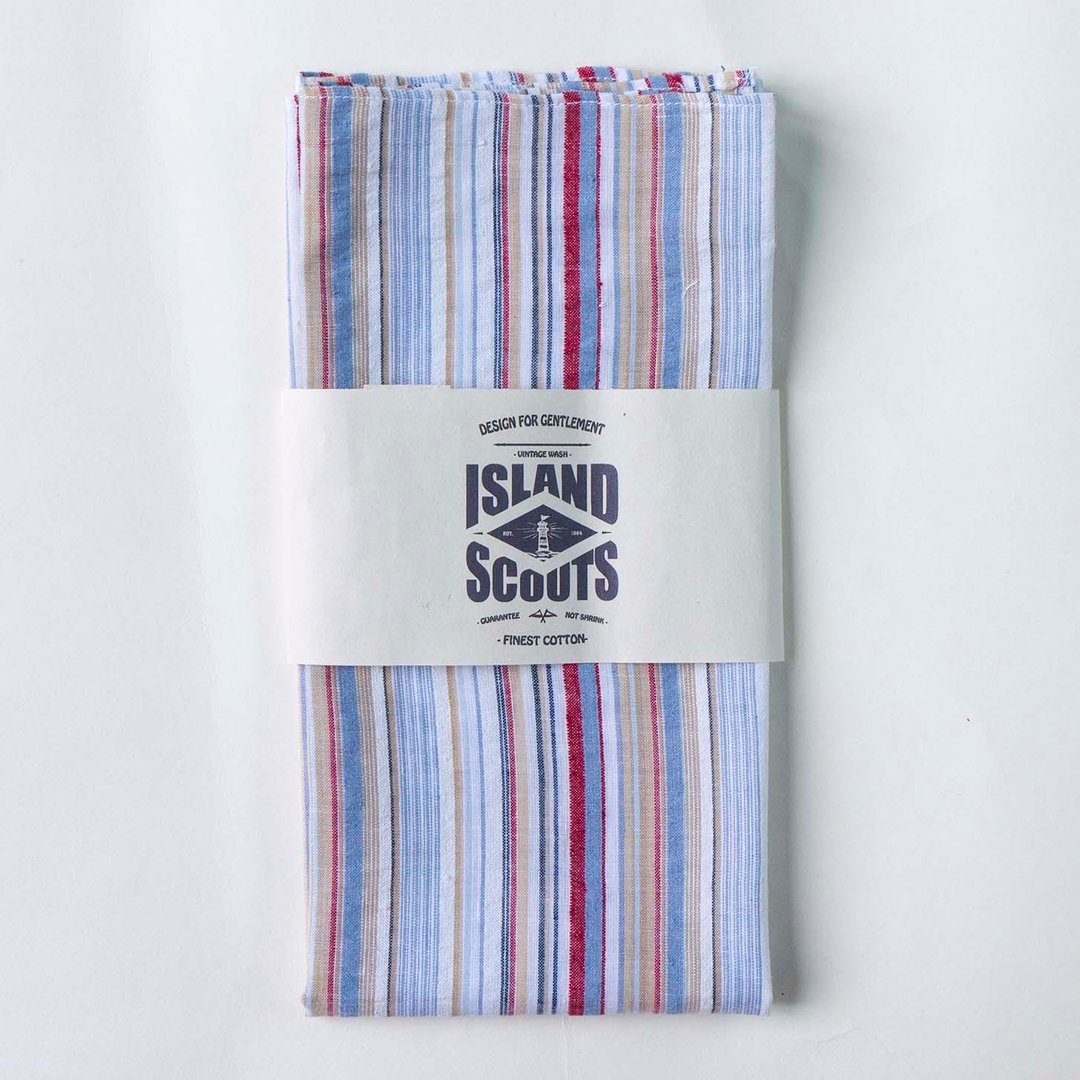 ISLAND SCOUTS 男Bandana复古彩条子方巾 日本进口老机织麻棉面料 - 丝巾 - 棉 蓝色