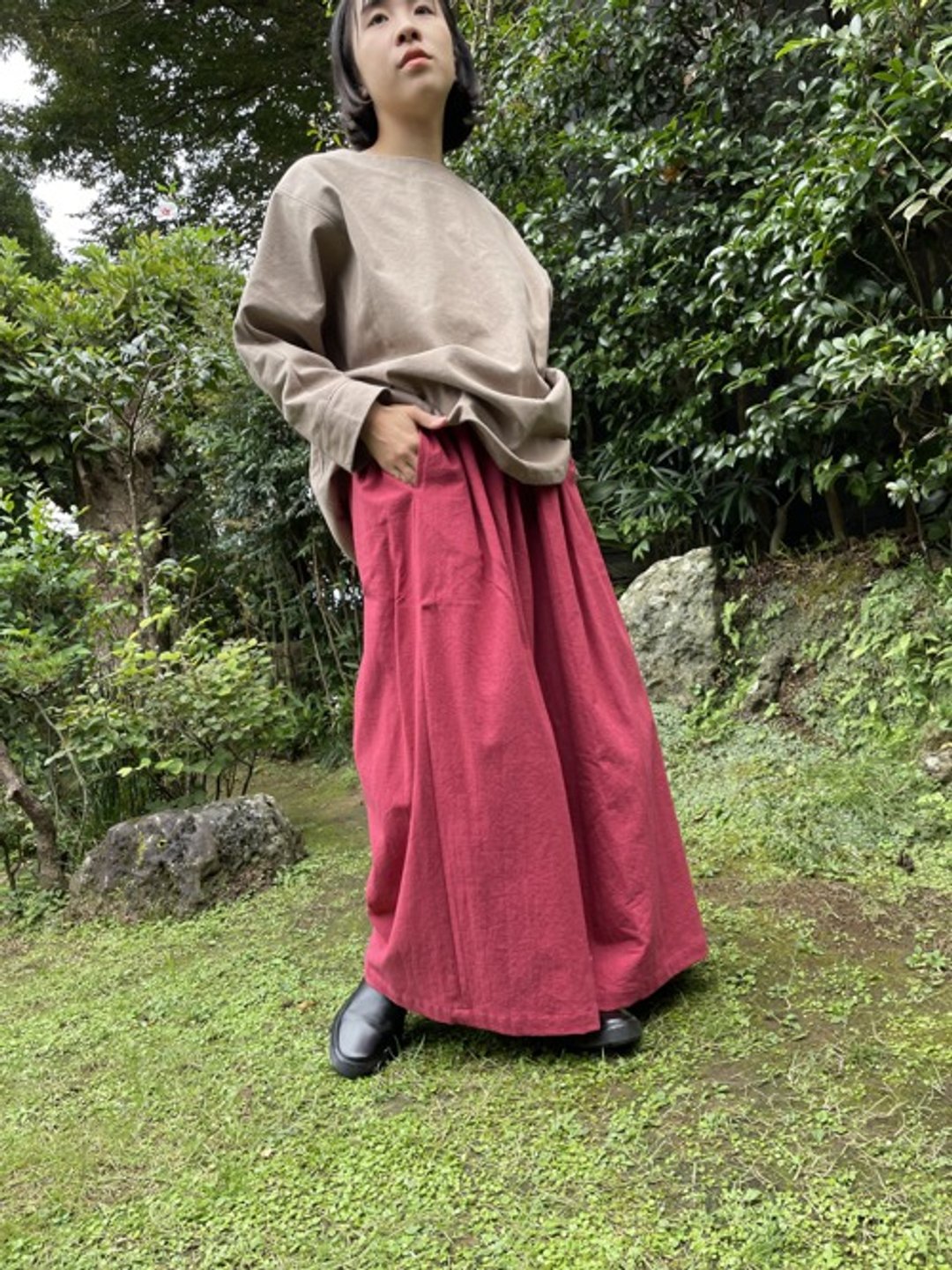 Wide cotton Linen wide pants - 女装长裤 - 棉 红色