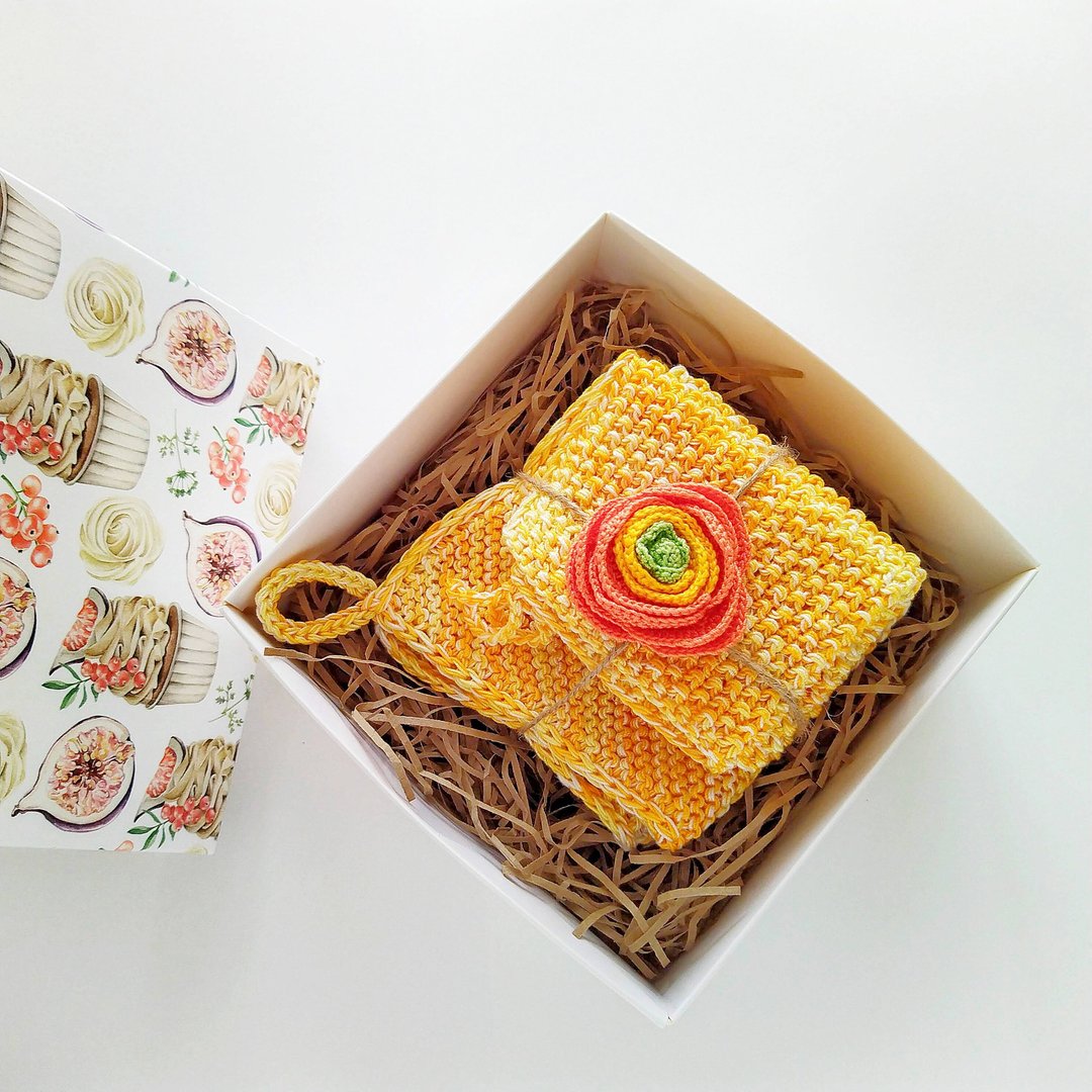 Eco friendly kitchen products, 編織菜瓜布, 洗碗, 防疫抗菌 織物, 手工菜瓜布, Zero waste gift set - 碗盘清洁 - 棉 黄色