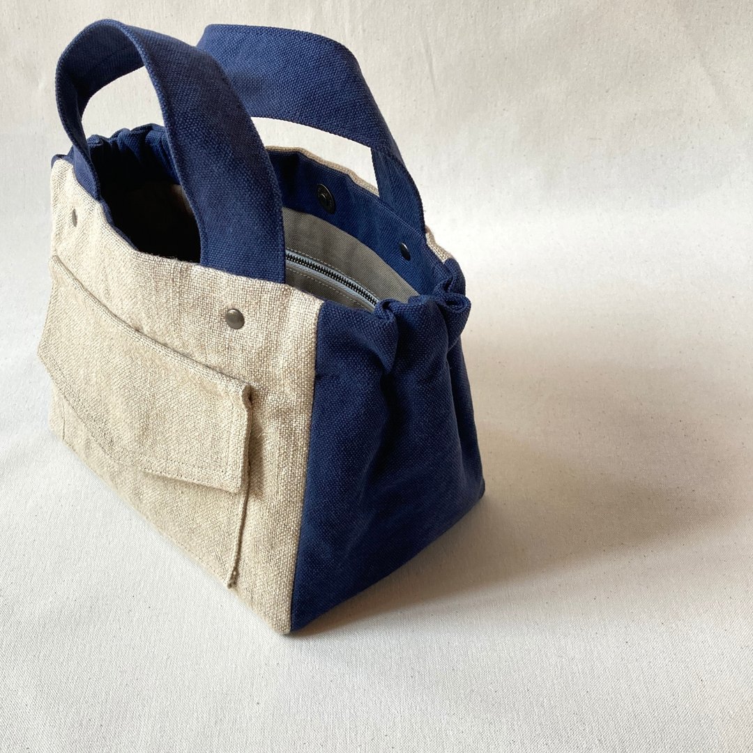 Gather Tote Pocket*Mini 海军蓝 8号帆布 迷你托特包 翻盖口袋 - 手提包/手提袋 - 棉 蓝色