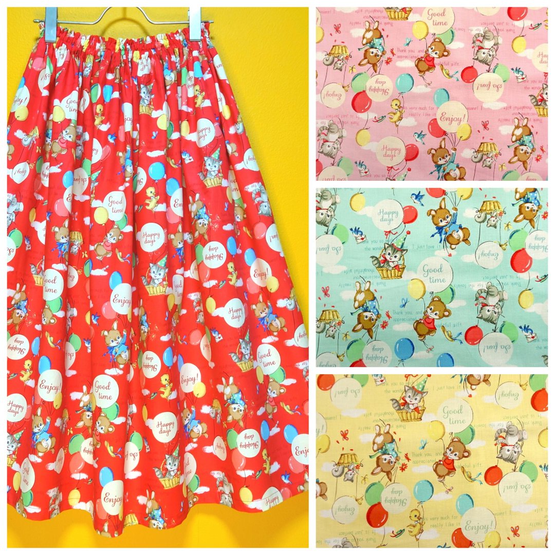 [Made to order] Cat adventure pattern skirt / Free size / Made in Japan / Cat and rabbit adventure long skirt - 裙子 - 棉 多色