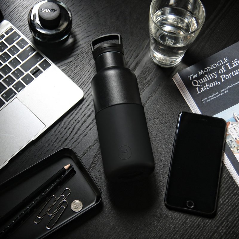 美国HYDY时尚保温水瓶 CinCin Black | 油墨黑-黑瓶 小容量 480ml - 水瓶/水壶 - 其他金属 黑色
