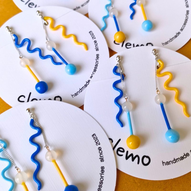 弯曲哑铃 柠檬汽水【耳针/耳夹】 - 耳环/耳夹 - 其他材质 多色