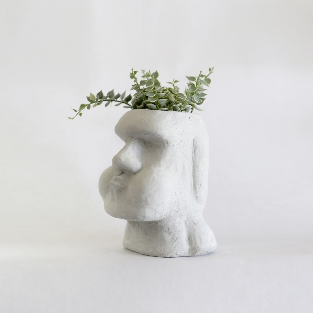 Angry MOAI POT- 闹脾气摩艾石像盆 - 植栽/盆栽 - 水泥 灰色
