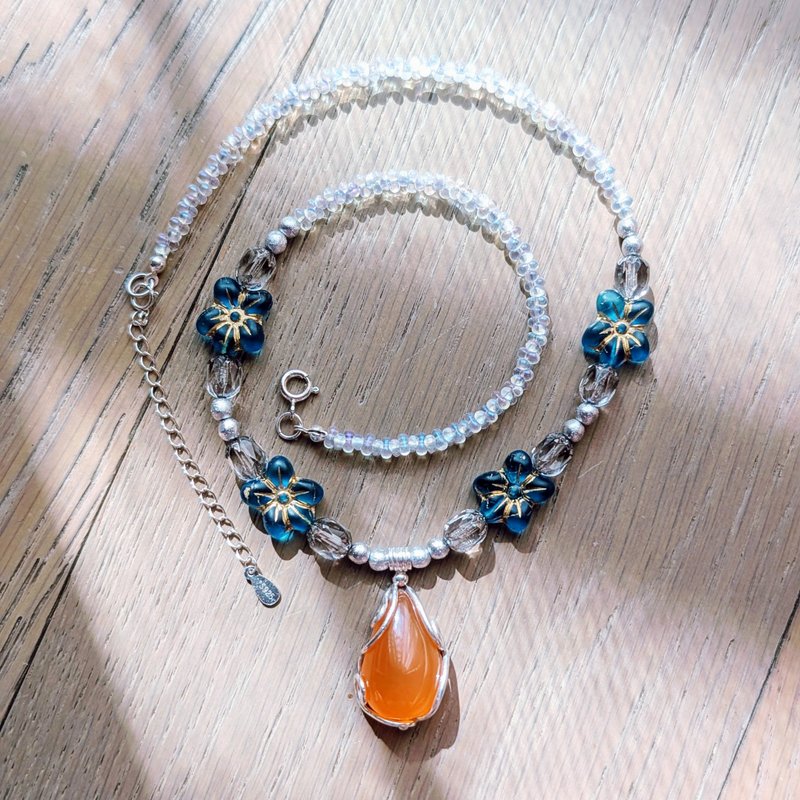 【曲水辰手创】南红玛瑙纯银项链 - 项链 - 宝石 橘色