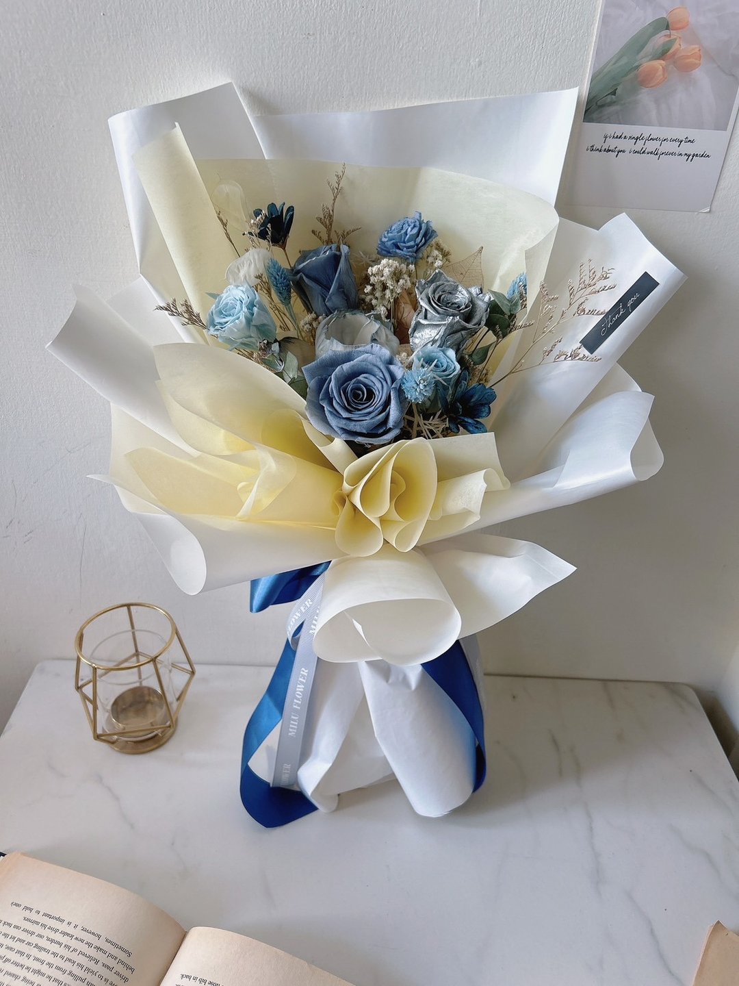 永生花花束 毕业花束 母亲节花束 生日花束 干燥花 玫瑰 - 干燥花/捧花 - 植物．花 蓝色