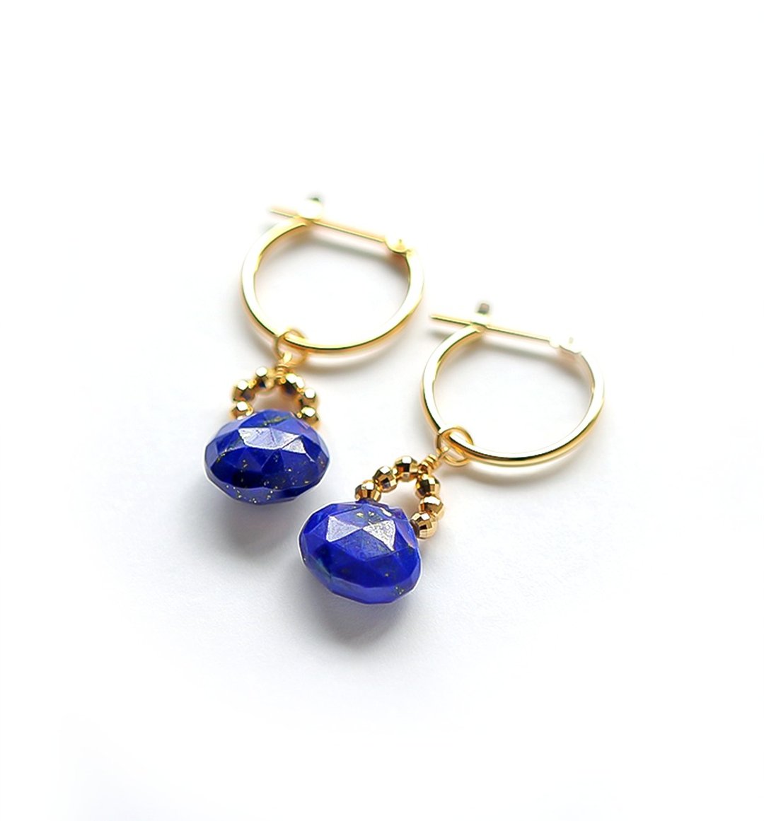 Lapis lazuli (marron cut) K18 crossing earrings ~RADIANT MOMENTS~ - 耳环/耳夹 - 宝石 蓝色