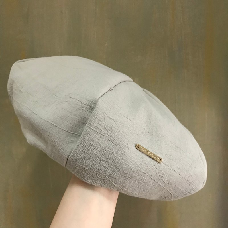 Beret 贝雷帽 | 画家帽 | 六边剪裁 | 杏色皱褶布 - 帽子 - 棉 卡其色