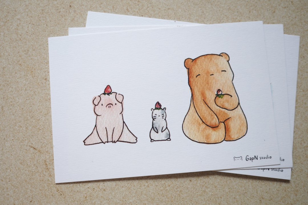 Bears Pig year 2019 postcard Sweet Strawberry - 卡片/明信片 - 纸 绿色