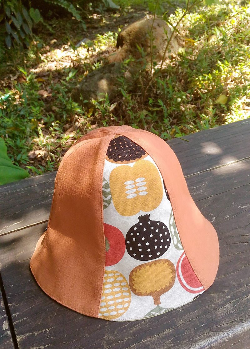 【南瓜田】手工双面帽/渔夫帽/遮阳帽 - 帽子 - 棉．麻 橘色