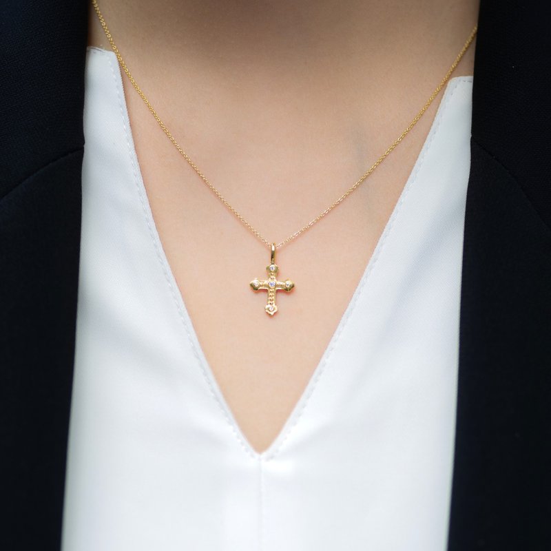 钻石18K十字架坠 拜占庭风格 - 项链 - 宝石 透明