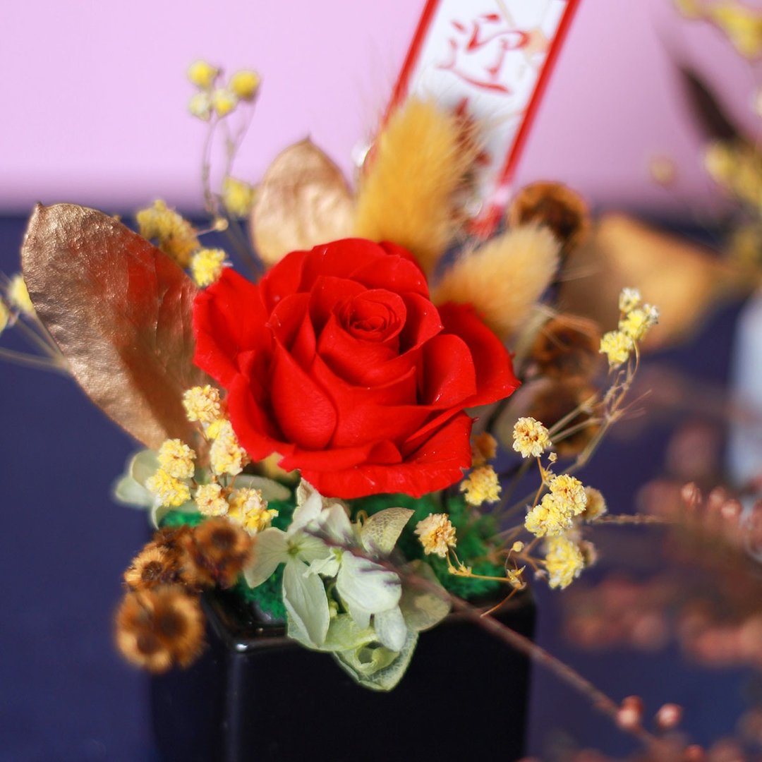 迎春小桌花-不凋花 新春装饰 居家摆饰 办公室疗愈小物 永生桌花 - 植栽/盆栽 - 植物．花 红色