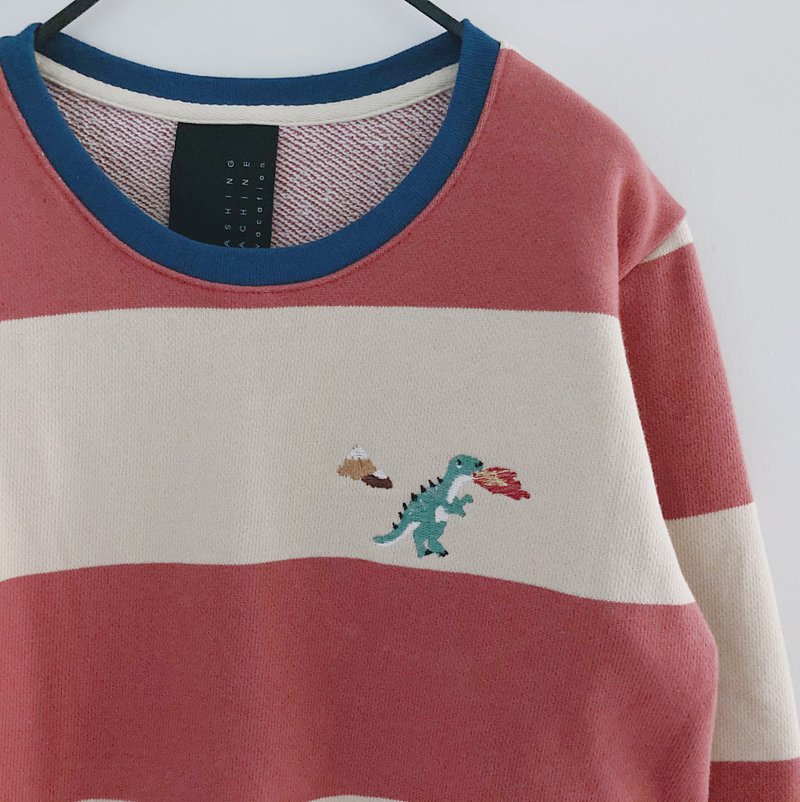 Dinosaur T-Rex / 刺绣 // 条纹毛衣 - 女装针织衫/毛衣 - 棉．麻 红色