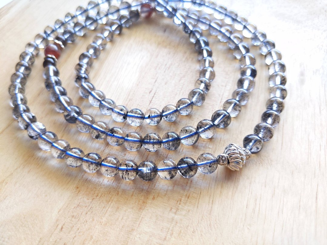 ORLI Jewelry 天然蓝幽灵108颗念珠 蓝幽灵108颗佛珠 多圈手链 - 手链/手环 - 宝石 蓝色