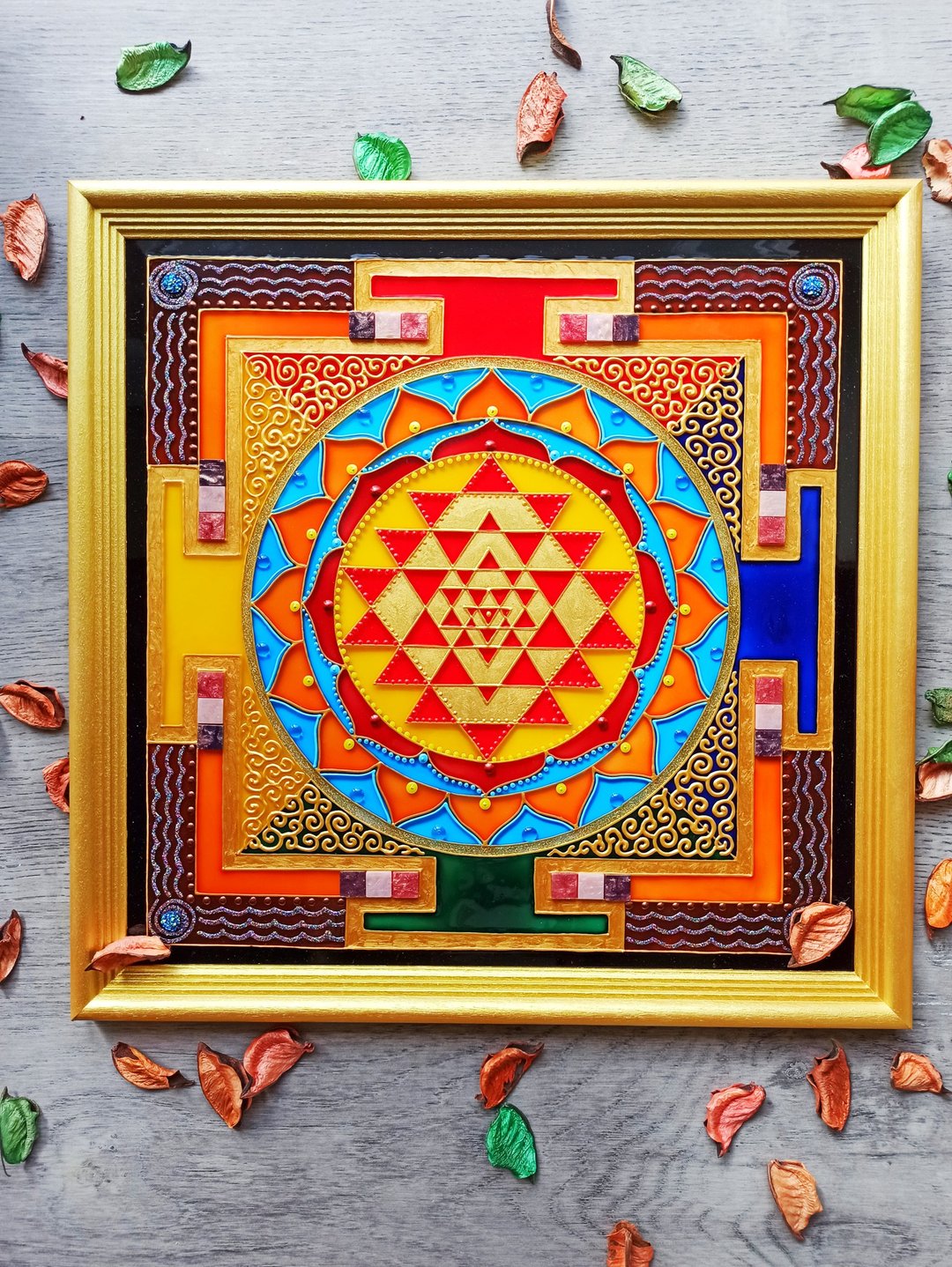 斯里兰卡Yantra吠陀占星术Jyotish金曼陀罗艺术Vastu yantra骶骨 - 墙贴/壁贴 - 玻璃 金色