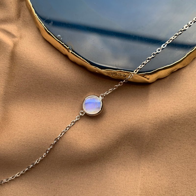 月光石925纯银双面宝石切割简约设计手链 - 手链/手环 - 宝石 蓝色