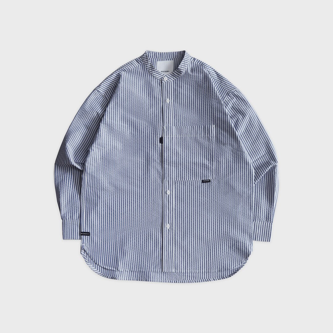 DYCTEAM - Collarless shirt (dark blue) - 男装衬衫 - 其他材质 蓝色