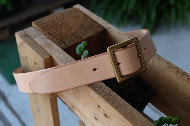 HiroLeatherworks 全手缝意大利植鞣皮带 日本制黄铜皮带头 - 皮带/腰带 - 真皮 金色