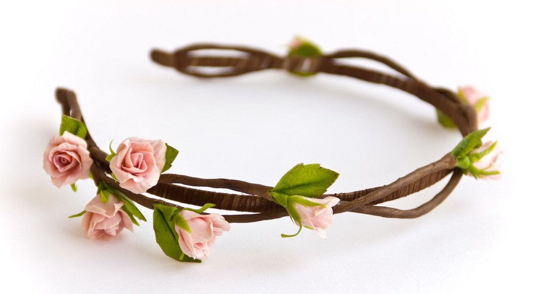 Wedding tiara, Bridesmaid flower crown, Bridal flower headband, Bridal tiara - 发饰 - 粘土 